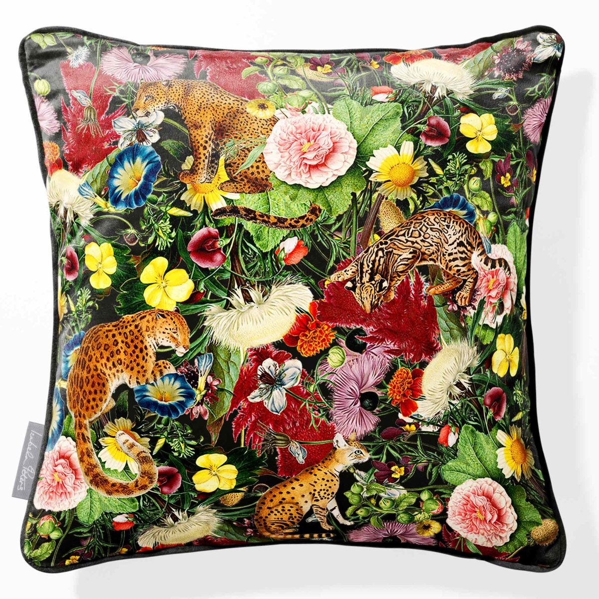 Junglescape | Sustainable Velvet Cushion - Charcoal 40 x 40 cm Piped by Izabela Peters
