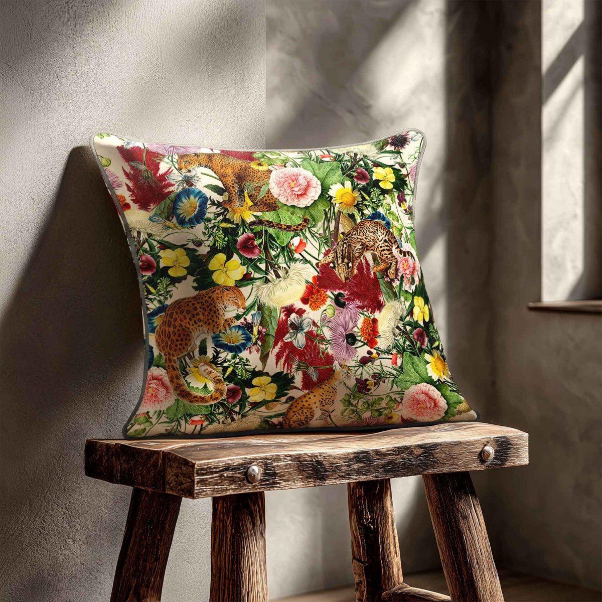 Junglescape | Sustainable Velvet Cushion - Ivory Cream 40 x 40 cm Standard by Izabela Peters