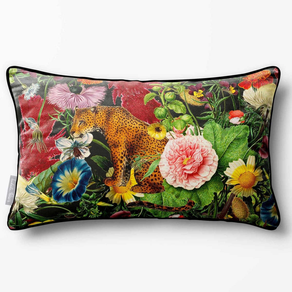 Junglescape | Sustainable Velvet Rectangle Cushion - Charcoal 50 x 30 cm Piped by Izabela Peters