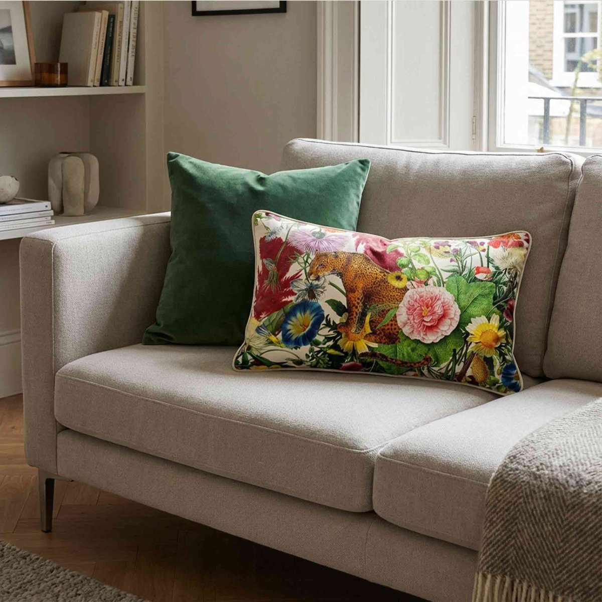 Junglescape | Sustainable Velvet Rectangle Cushion - Ivory Cream 50 x 30 cm Standard by Izabela Peters