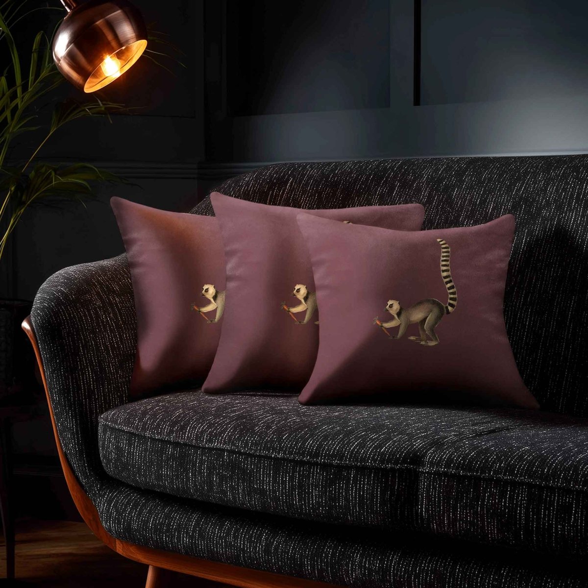 Lemur | Sustainable Velvet Cushion - Italian Grape 40 x 40 cm Standard by Izabela Peters