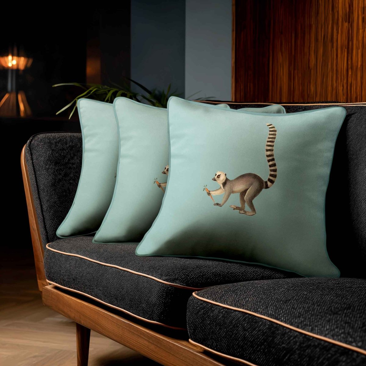 Lemur | Sustainable Velvet Cushion - Blue Surf 40 x 40 cm Standard by Izabela Peters