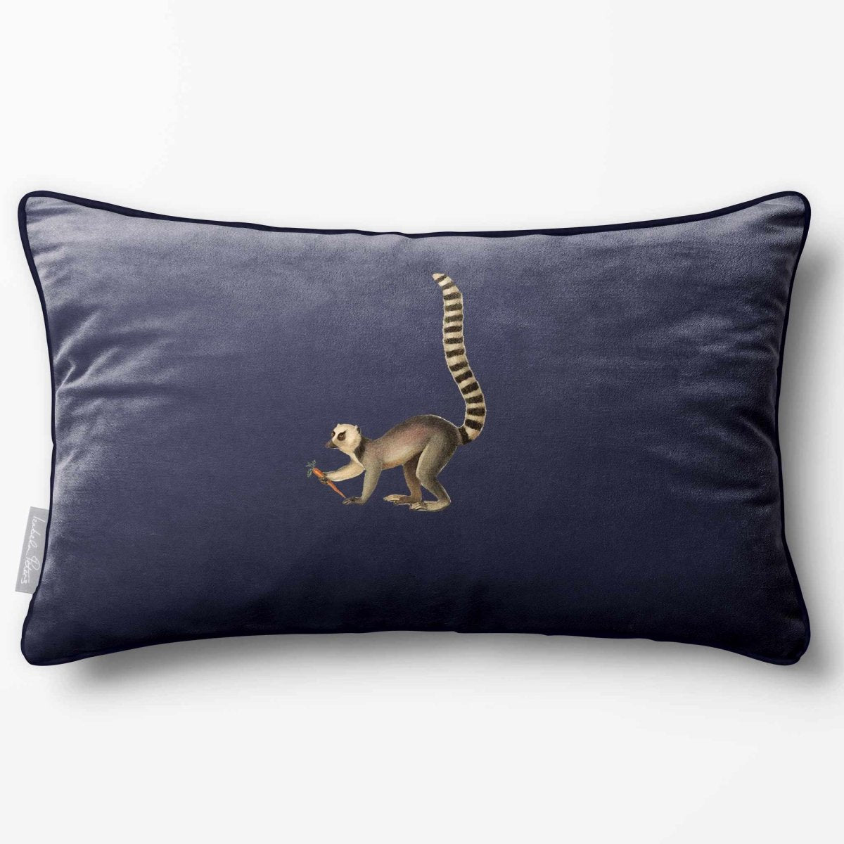 Lemur | Sustainable Velvet Rectangle Cushion - Graphite 50 x 30 cm Piped by Izabela Peters