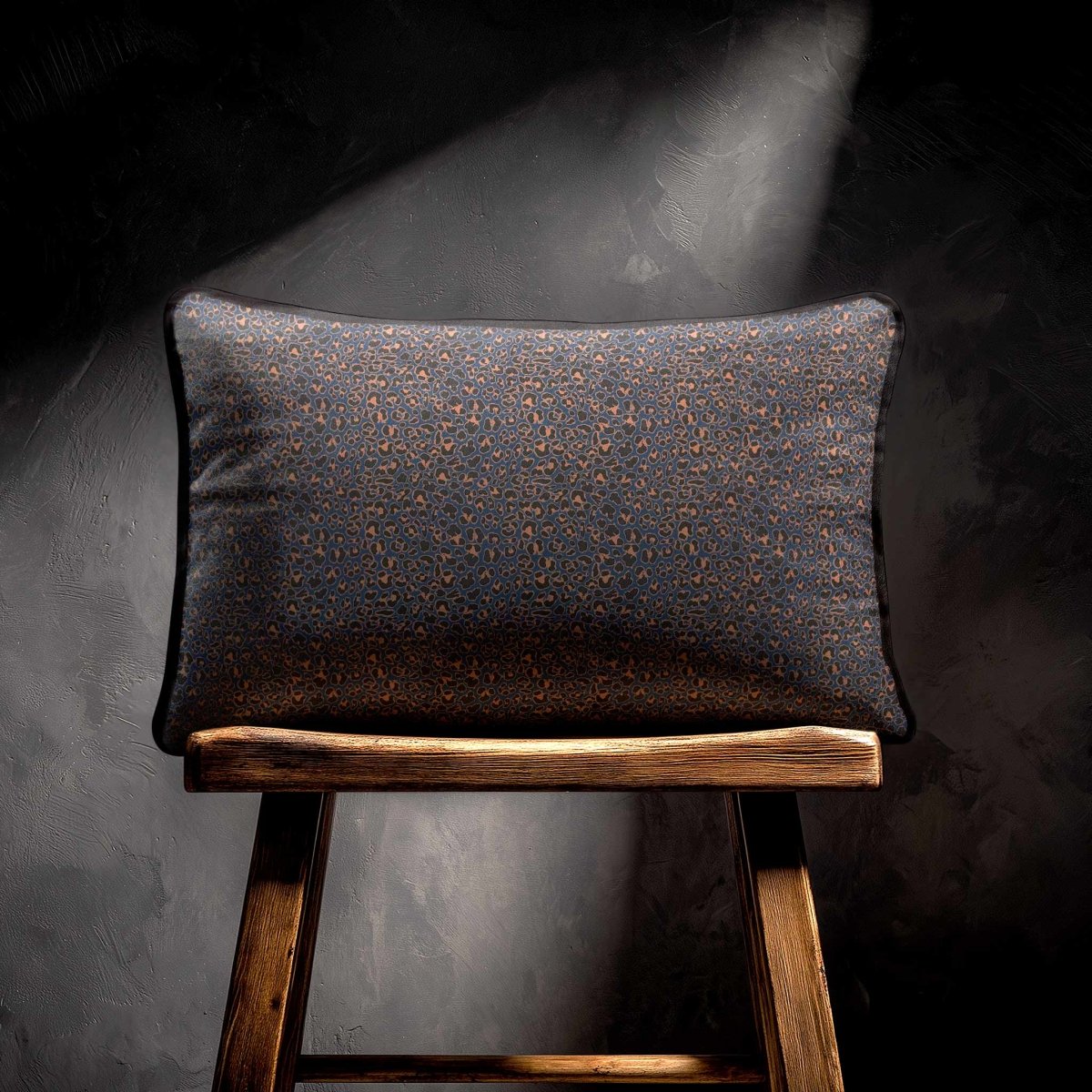 Leopard Print | Sustainable Velvet Rectangle Cushion - Petrol Blue 50 x 30 cm Piped by Izabela Peters