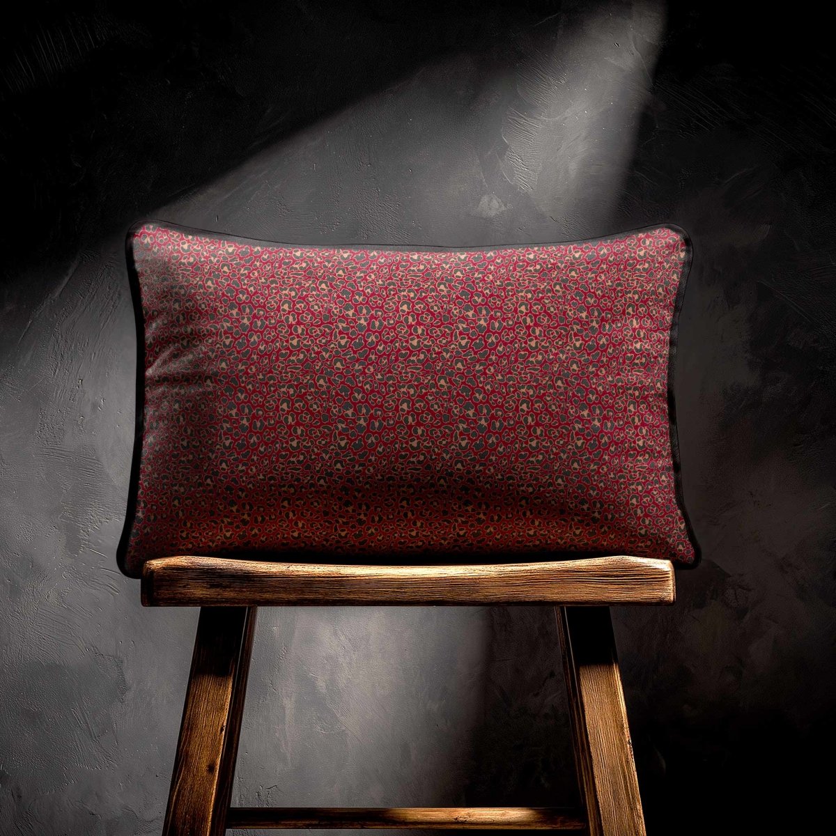Leopard Print | Sustainable Velvet Rectangle Cushion - Raspberry Red 50 x 30 cm Piped by Izabela Peters