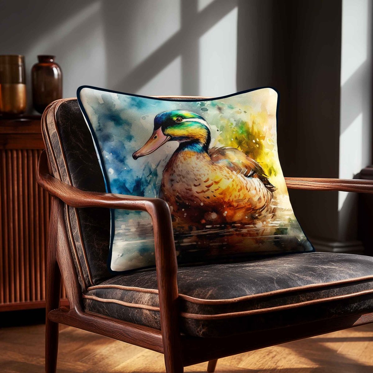 Mallard on Wilfin Beck | Sustainable Velvet Cushion - 40 x 40 cm Piped by Izabela Peters