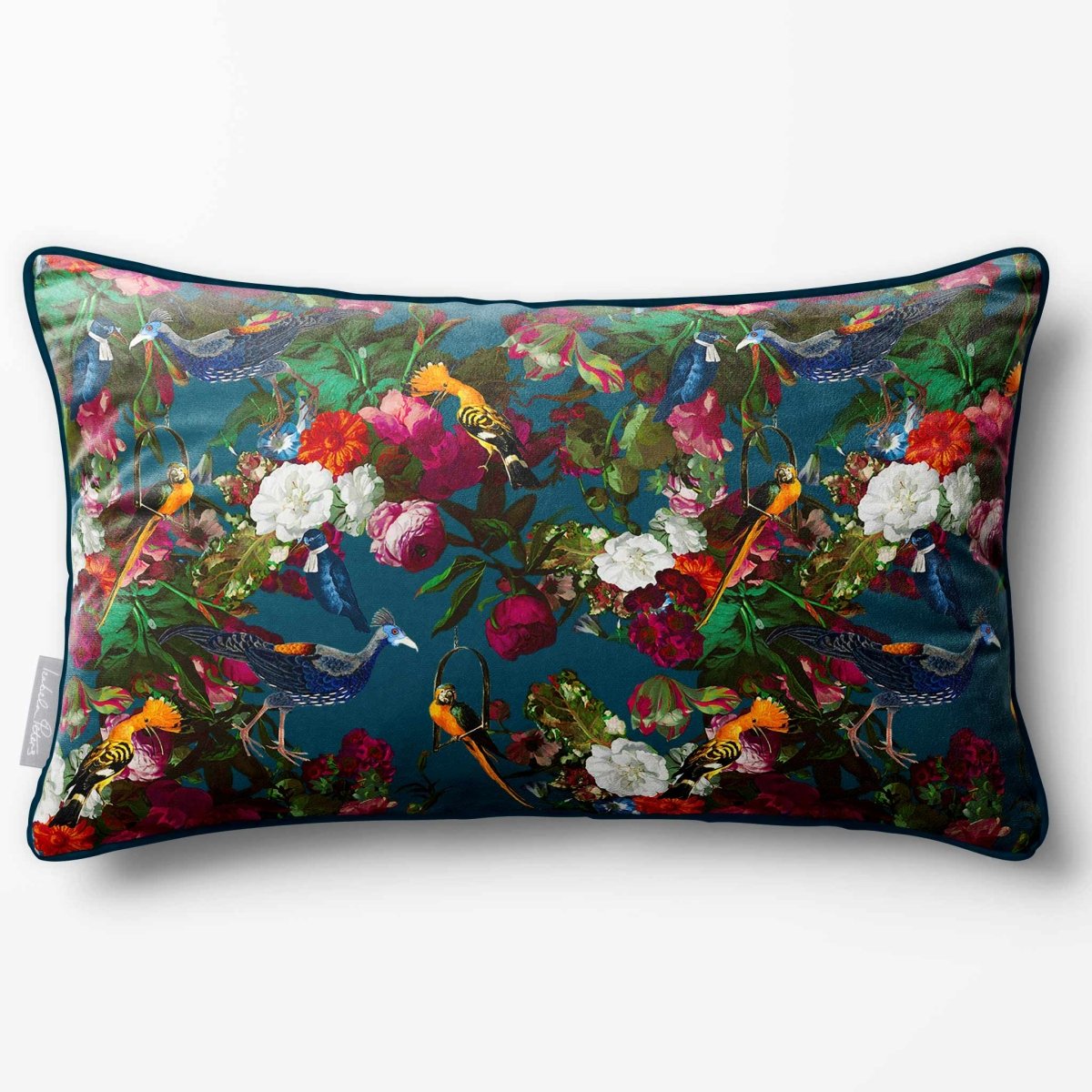 Manor House Garden | Sustainable Velvet Rectangle Cushion - Teal 50 x 30 cm Piped by Izabela Peters