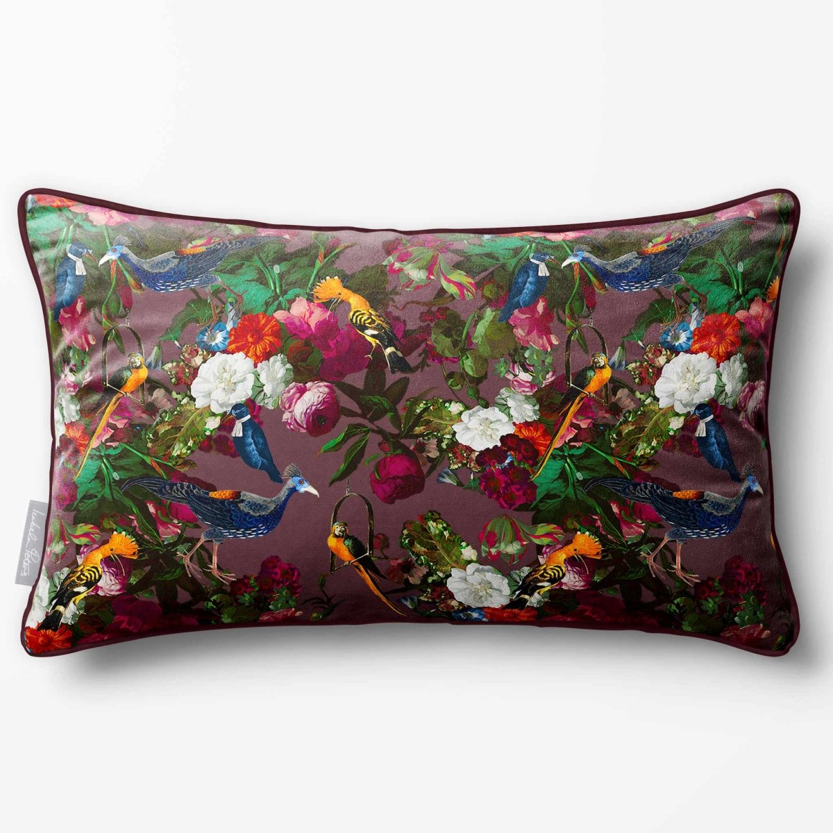 Manor House Garden | Sustainable Velvet Rectangle Cushion - Italian Grape 50 x 30 cm Piped by Izabela Peters
