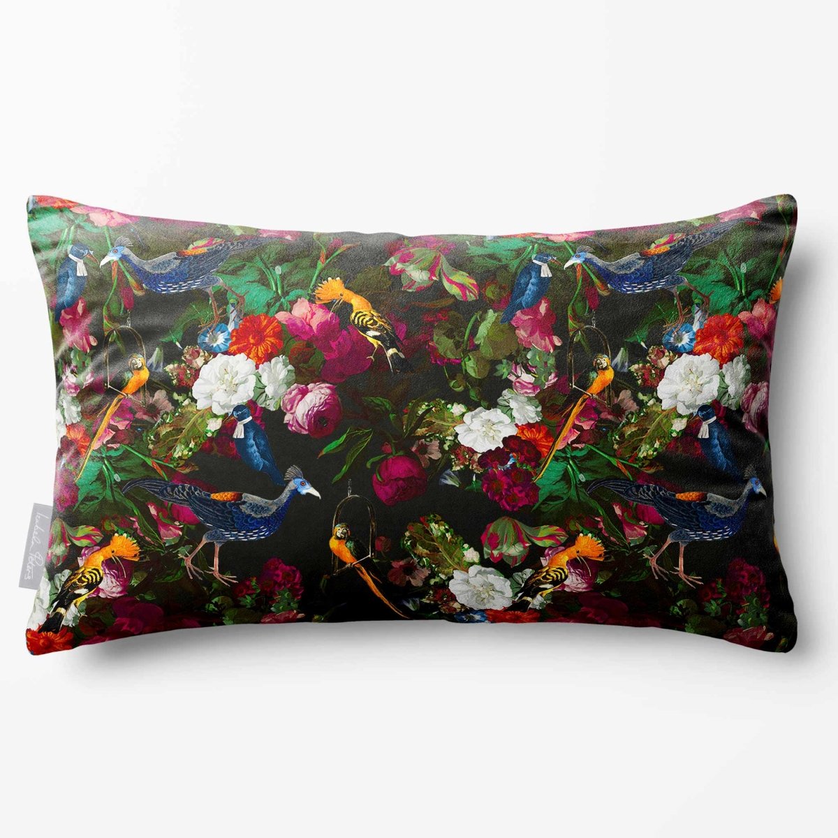 Manor House Garden | Sustainable Velvet Rectangle Cushion - Charcoal 50 x 30 cm Standard by Izabela Peters