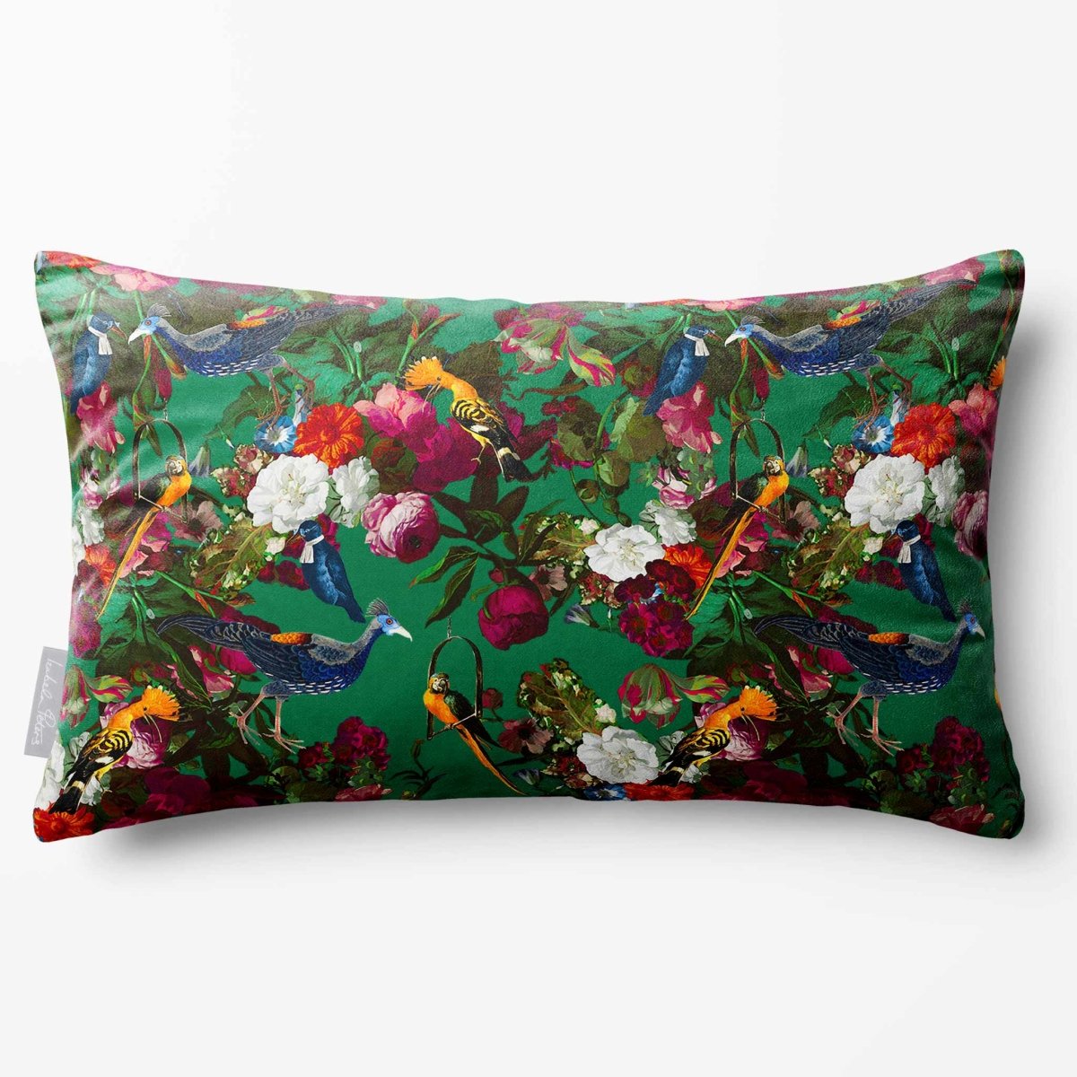 Manor House Garden | Sustainable Velvet Rectangle Cushion - Emerald Green 50 x 30 cm Standard by Izabela Peters