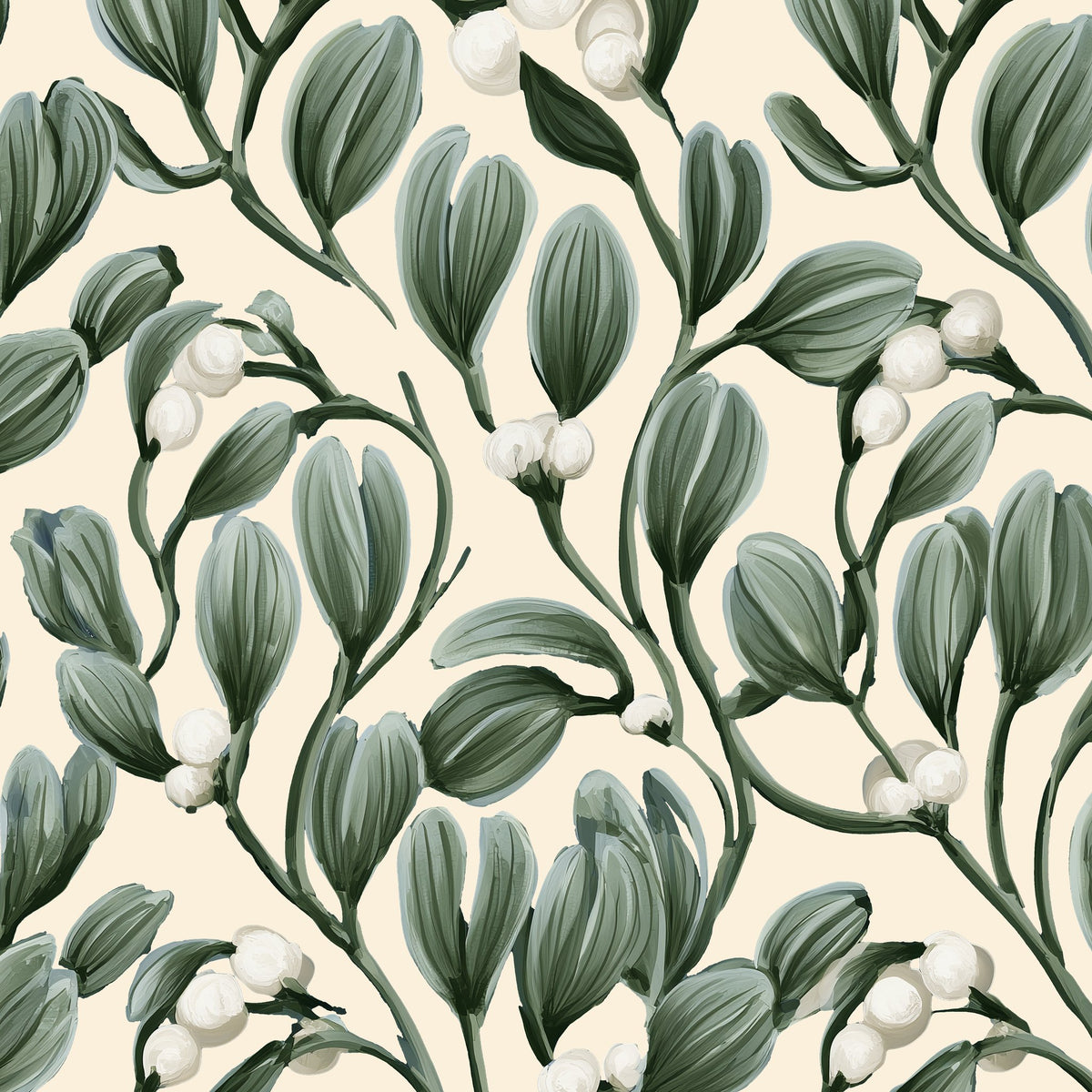 Mistletoe Christmas table runner print in ivory