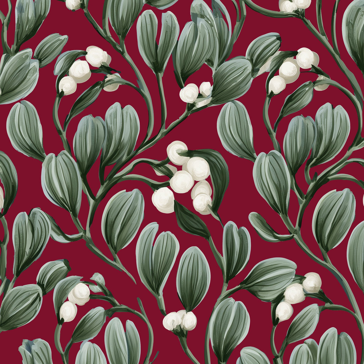 Mistletoe Christmas tablecloth print in burgundy