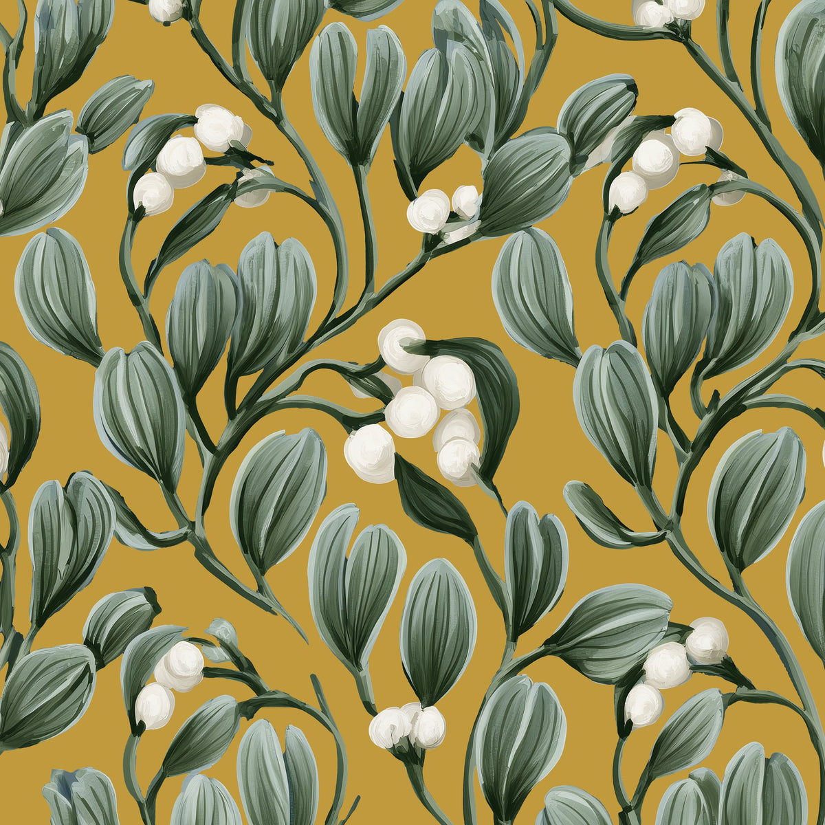 Mistletoe Christmas tablecloth print in gold