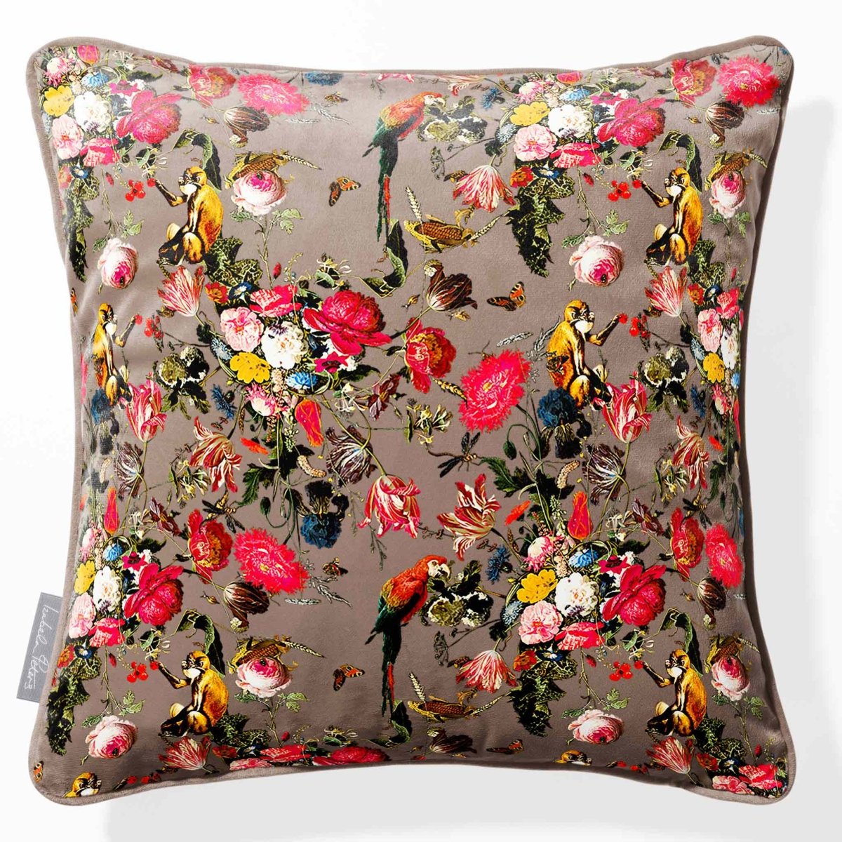 Monkey Puzzle | Sustainable Velvet Cushion - Dovedale Stone 40 x 40 cm Piped by Izabela Peters