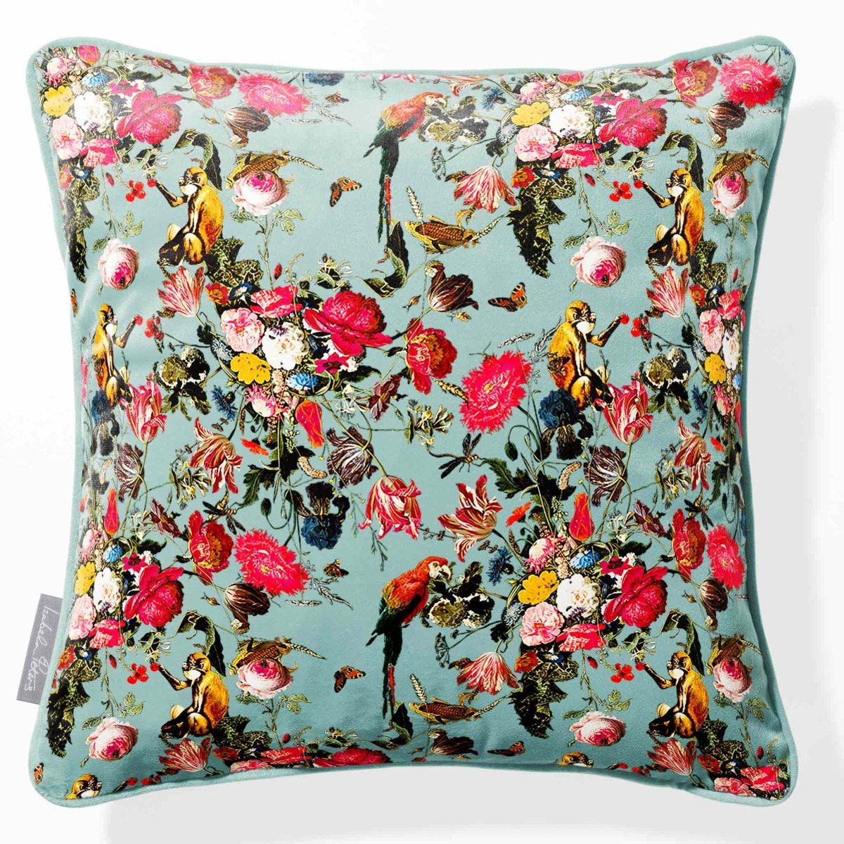 Monkey Puzzle | Sustainable Velvet Cushion - Blue Surf 40 x 40 cm Piped by Izabela Peters