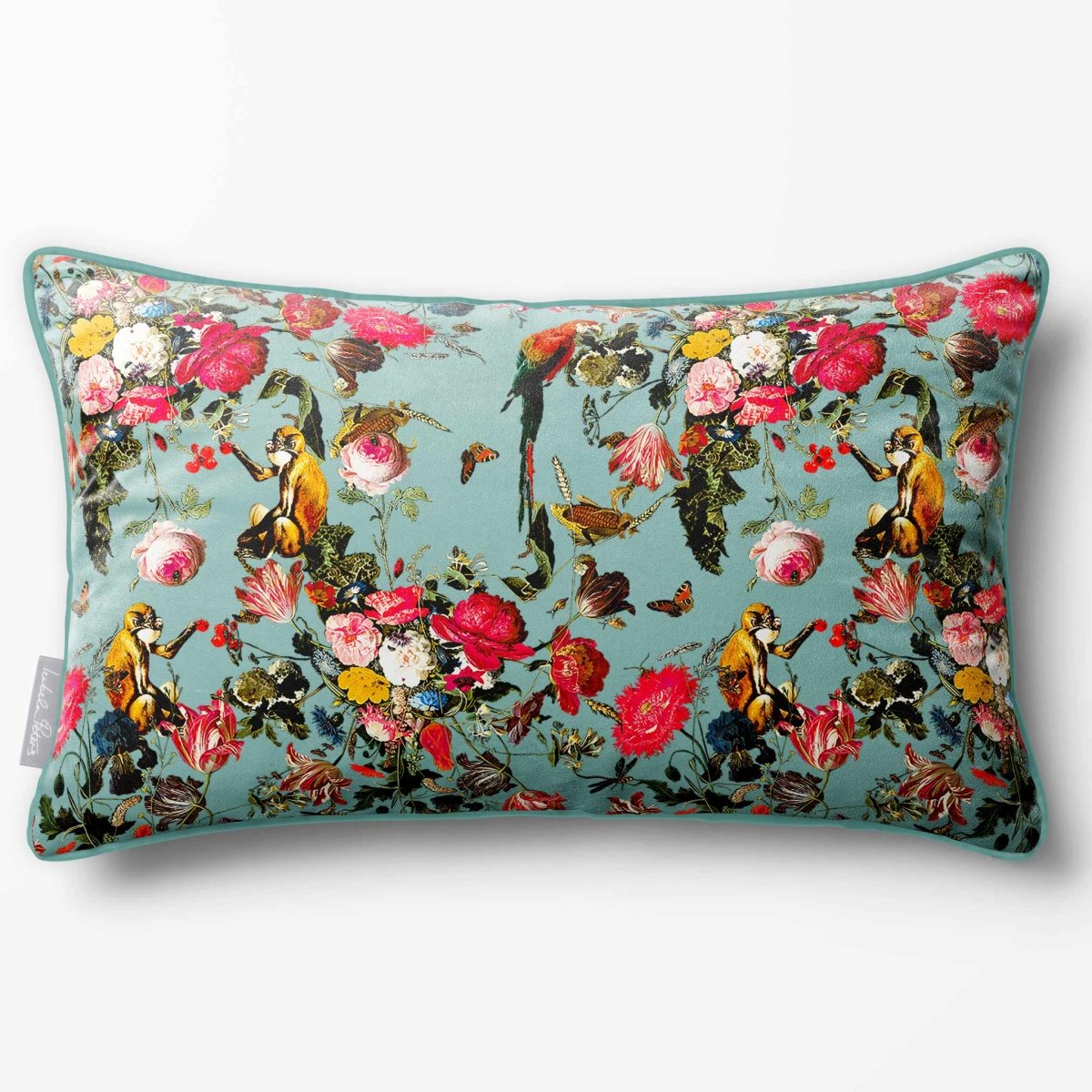 Monkey Puzzle | Sustainable Velvet Rectangle Cushion - Blue Surf 50 x 30 cm Piped by Izabela Peters