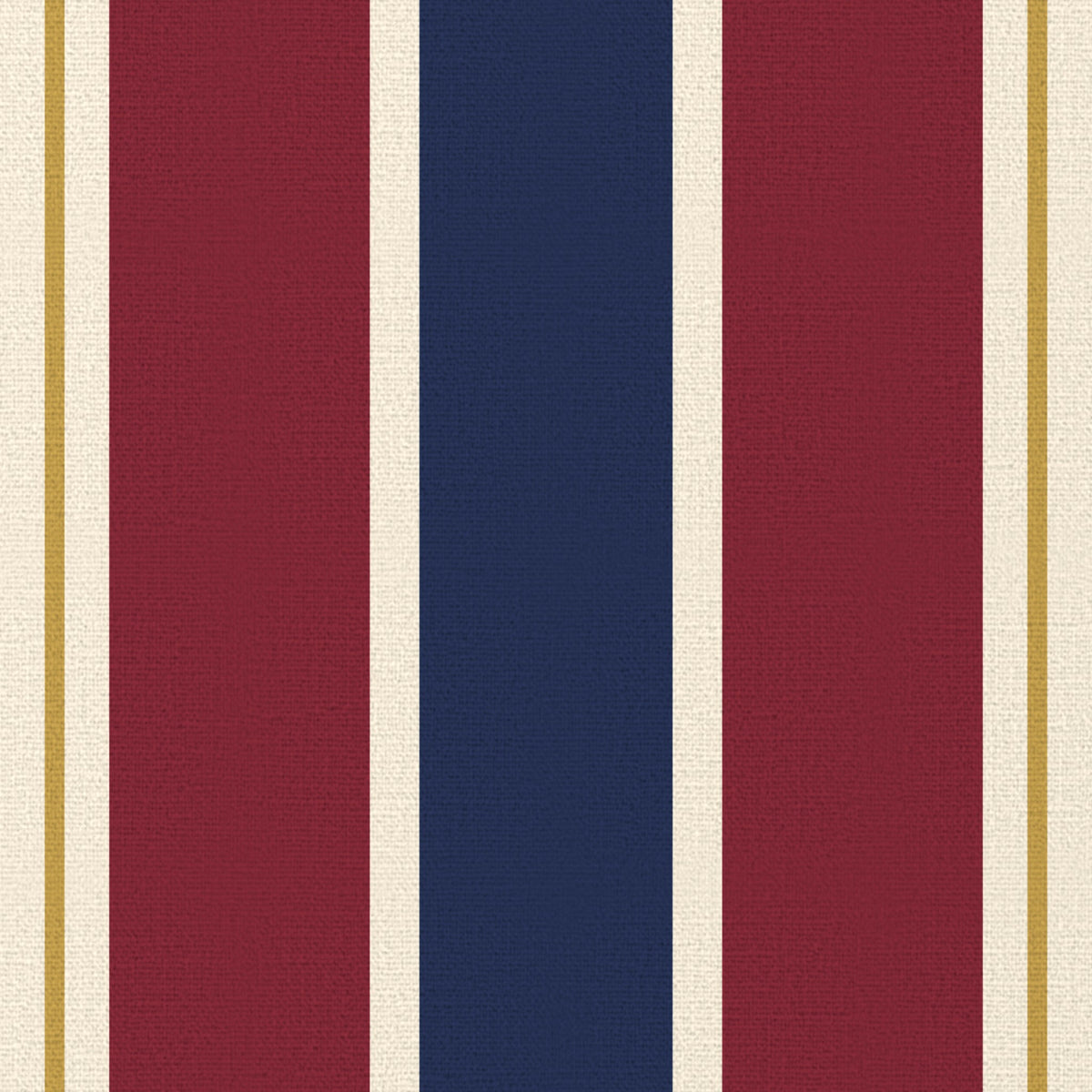 Close-up of the Signature Stripe Christmas napkin print in navy, burgundy and gold on cotton, showing broad stripes
