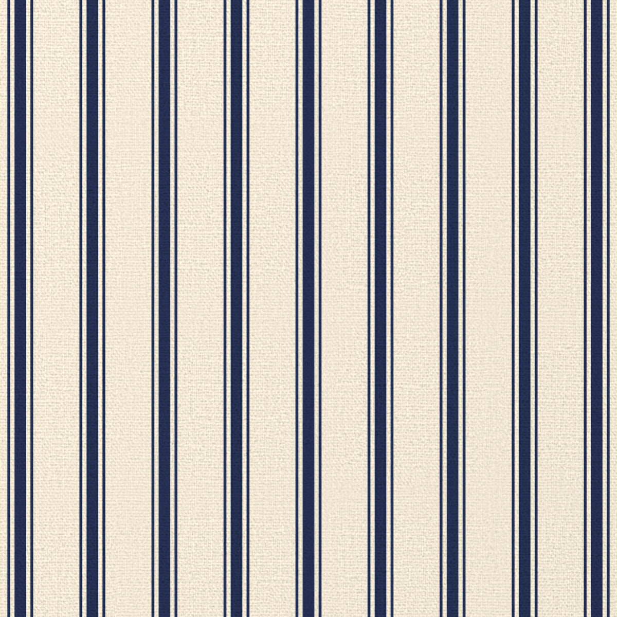 Close-up of the Ticking Stripe Christmas napkin print in navy on ivory cotton, showing fine ticking stripes