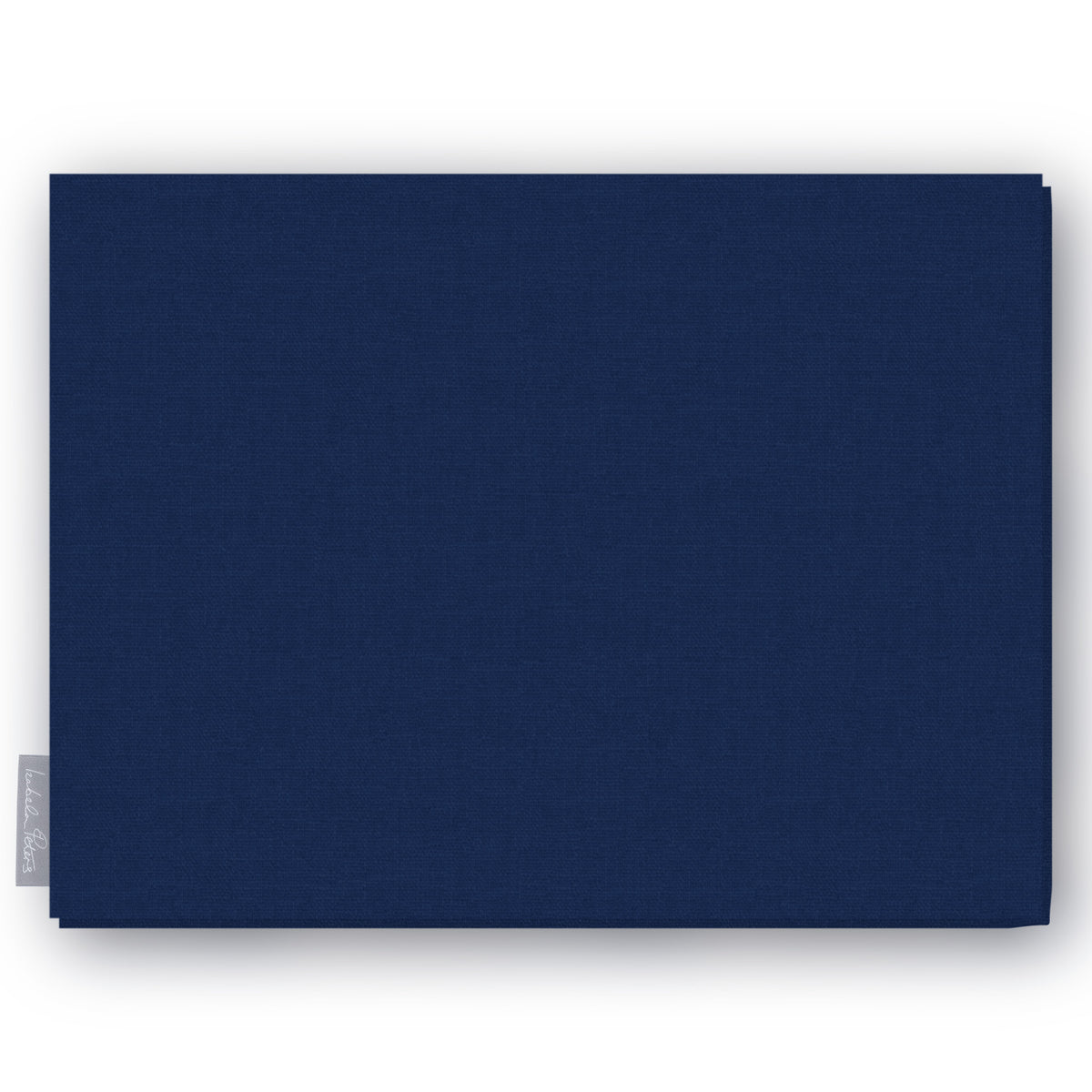 Plain navy cotton Christmas tablecloth folded on white