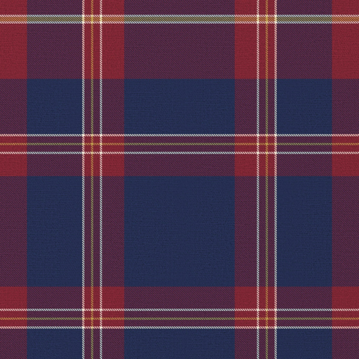 Close-up of the navy Tartan Christmas table runner print on cotton, showing the tartan check