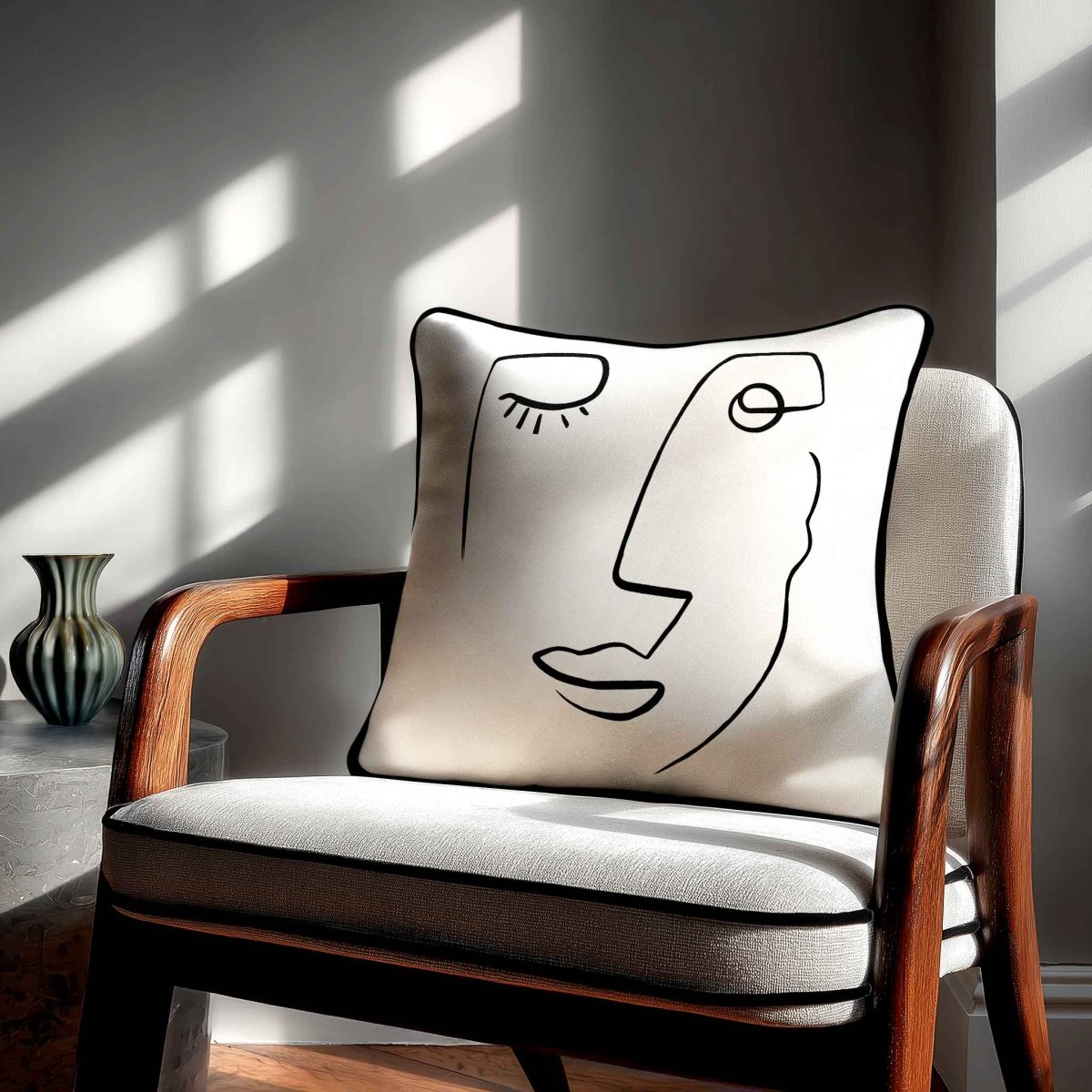 Open Face | Sustainable Velvet Cushion - White & Black 40 x 40 cm Standard by Izabela Peters