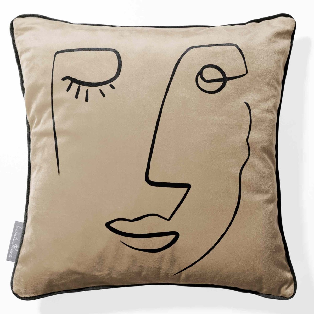 Open Face | Sustainable Velvet Cushion - Taupe 40 x 40 cm Piped by Izabela Peters
