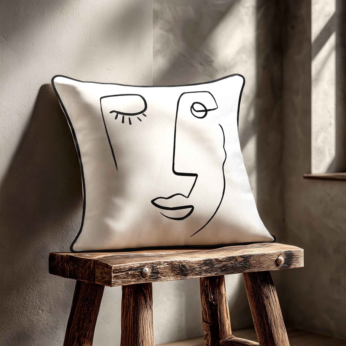Open Face | Sustainable Velvet Cushion - White & Black 40 x 40 cm Standard by Izabela Peters