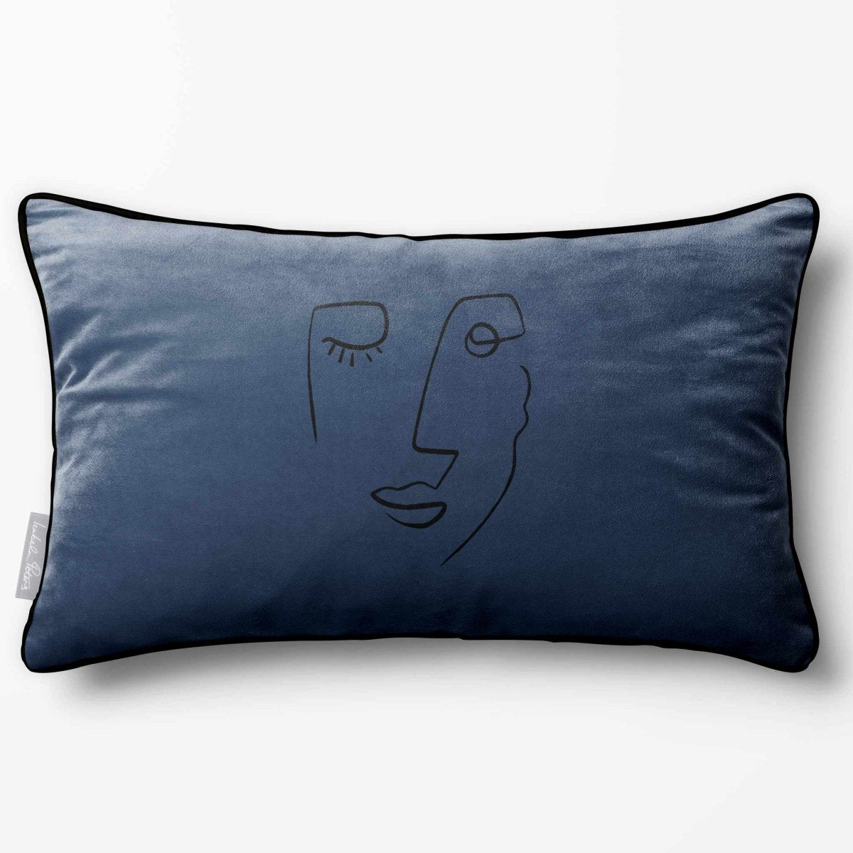 Open Face | Sustainable Velvet Rectangle Cushion - Petrol Blue 50 x 30 cm Piped by Izabela Peters