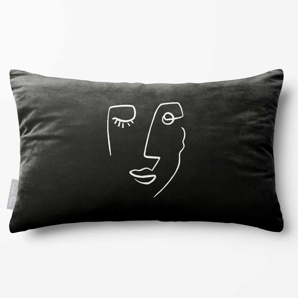 Open Face | Sustainable Velvet Rectangle Cushion - Black & White 50 x 30 cm Standard by Izabela Peters