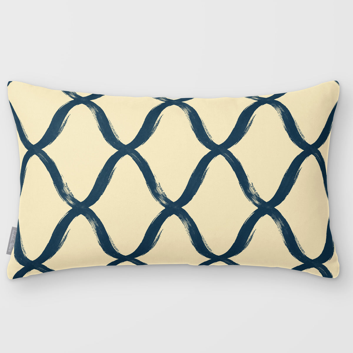 Palace Trellis Teal & Persimmon linen-look 50 × 30 cm rectangular cushion, plain sewn edge, front view.