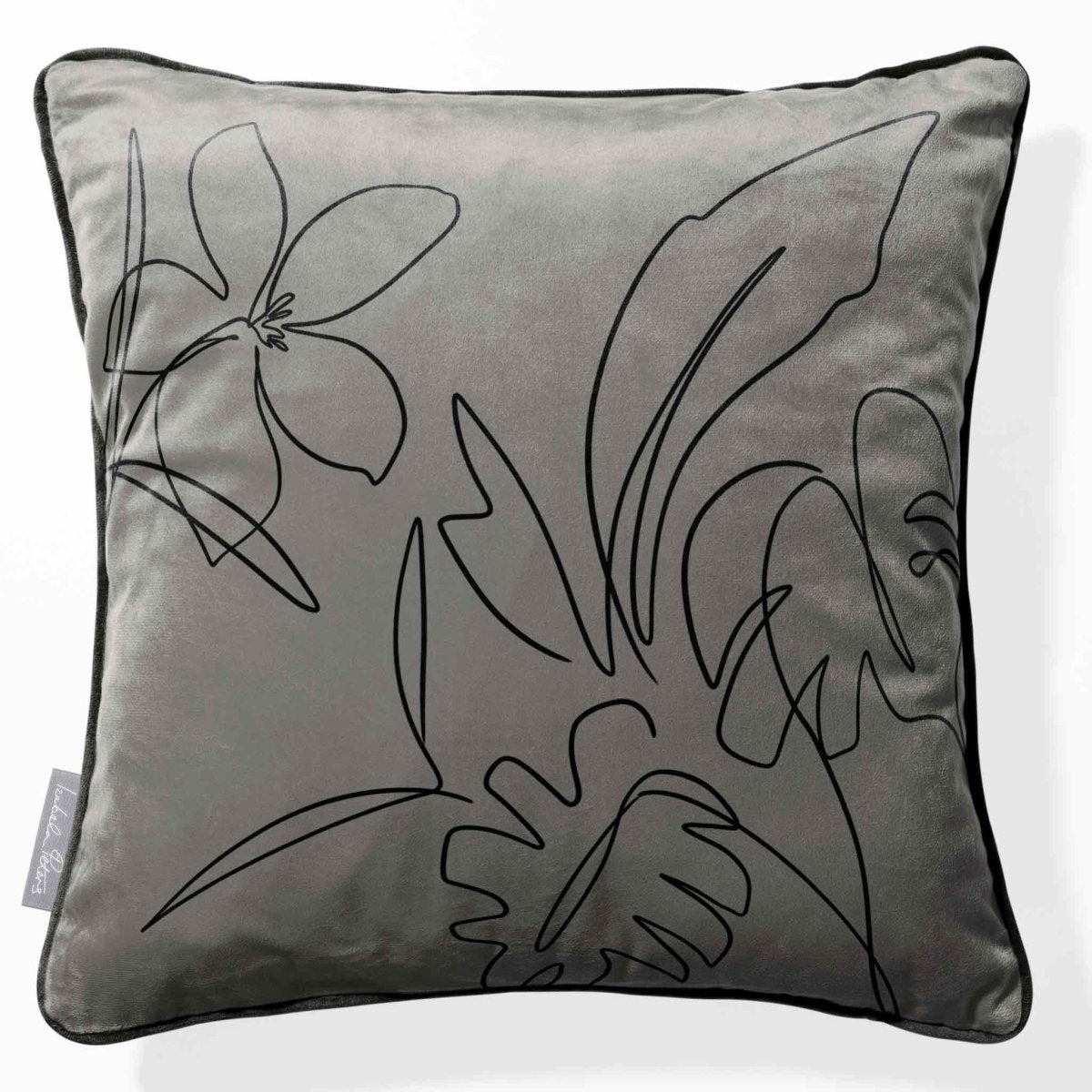 Palm and Leaves | Sustainable Velvet Cushion - Beluga 40 x 40 cm Piped by Izabela Peters