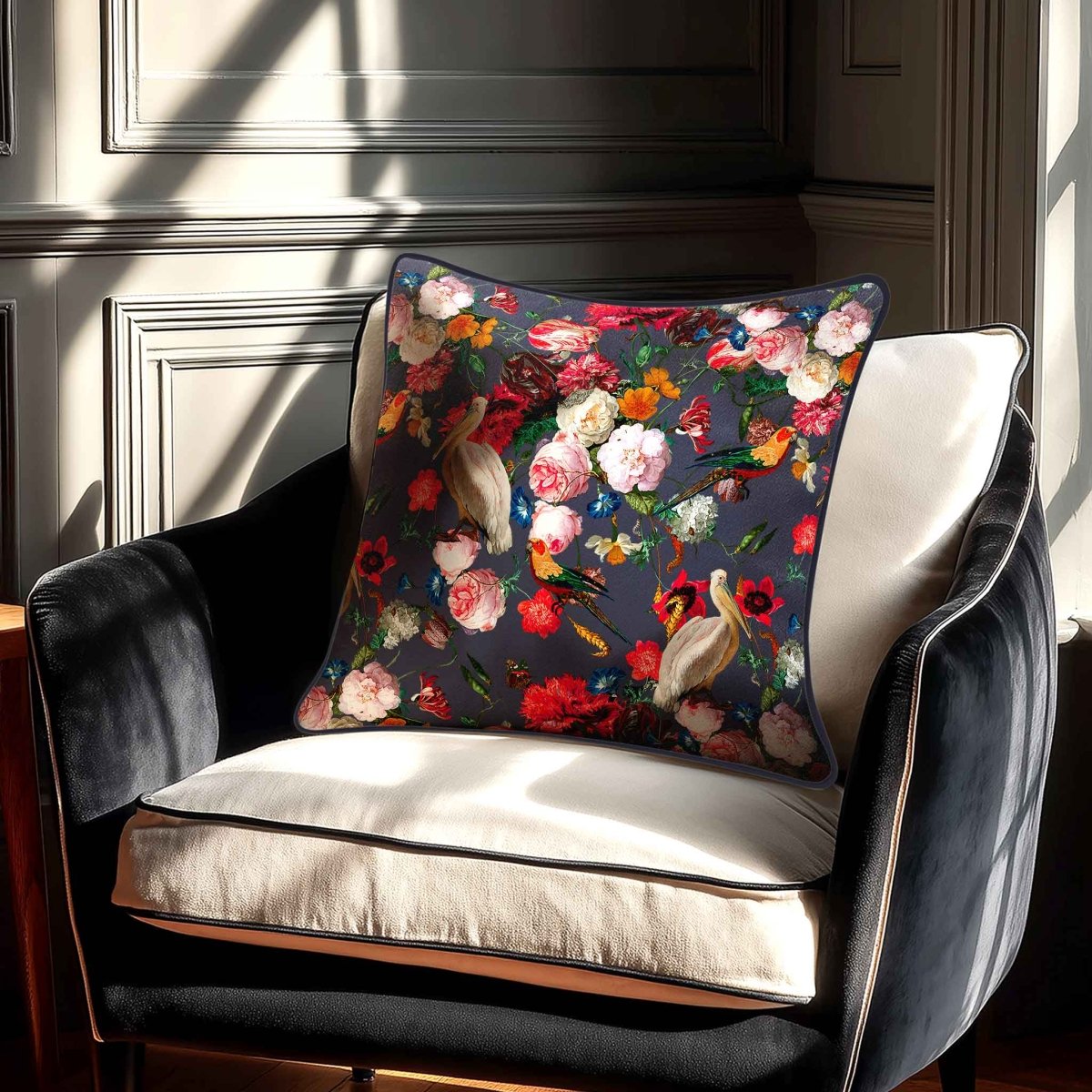Peruvian Paradise | Sustainable Velvet Cushion - Graphite 40 x 40 cm Standard by Izabela Peters
