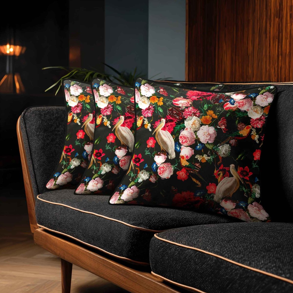 Peruvian Paradise | Sustainable Velvet Cushion - Charcoal 40 x 40 cm Standard by Izabela Peters