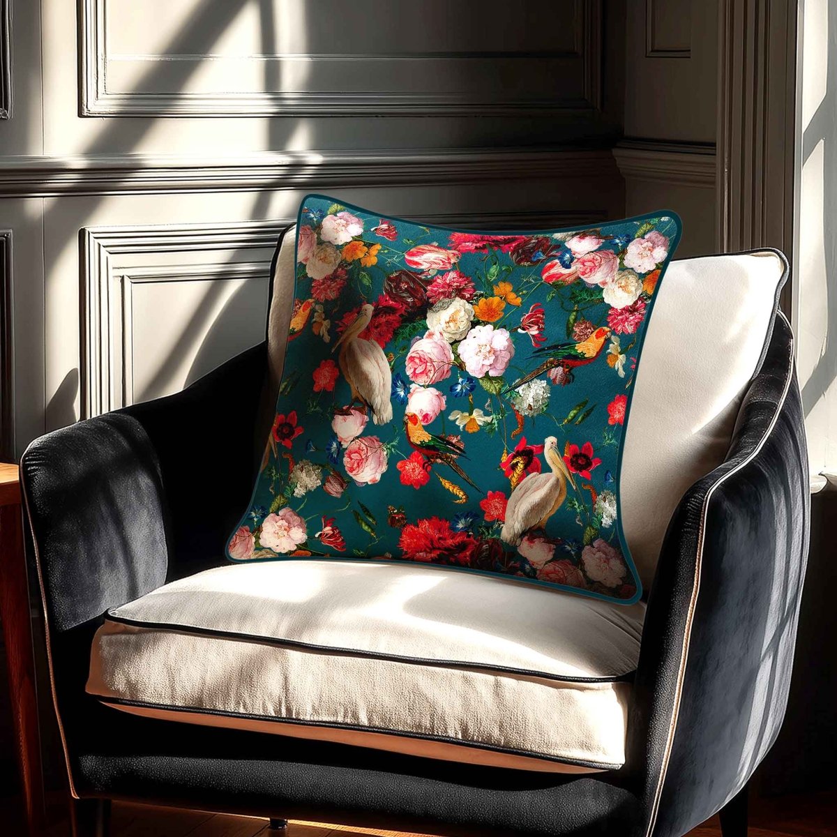Peruvian Paradise | Sustainable Velvet Cushion - Teal 40 x 40 cm Standard by Izabela Peters