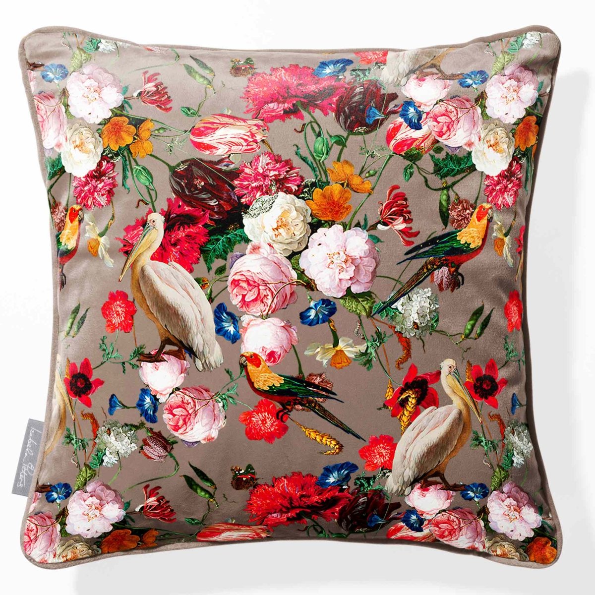 Peruvian Paradise | Sustainable Velvet Cushion - Dovedale Stone 40 x 40 cm Piped by Izabela Peters