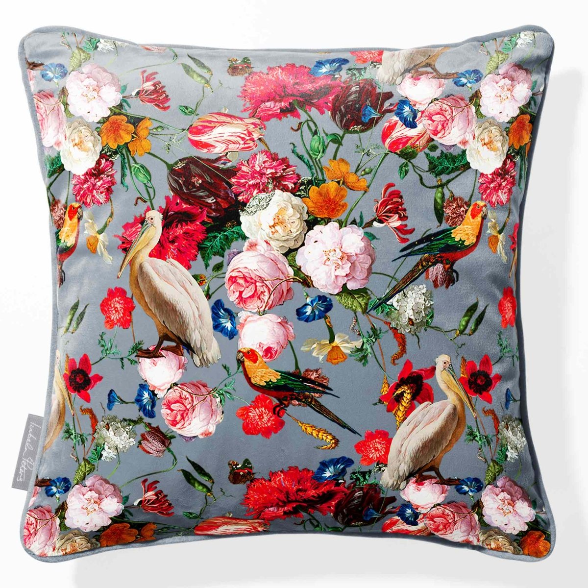 Peruvian Paradise | Sustainable Velvet Cushion - French Grey 40 x 40 cm Piped by Izabela Peters
