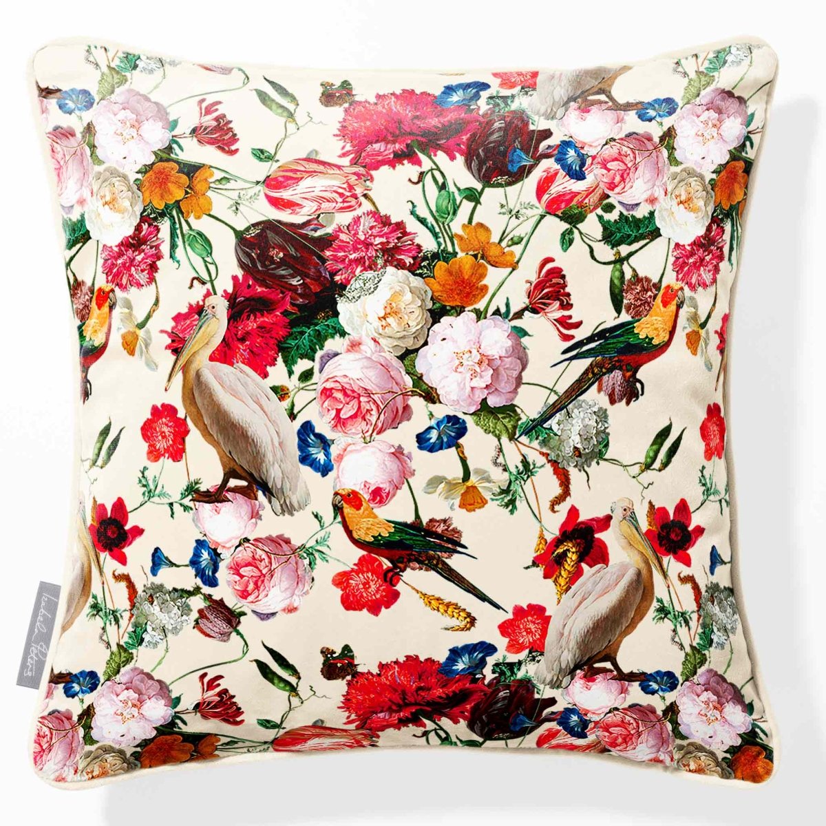 Peruvian Paradise | Sustainable Velvet Cushion - Ivory Cream 40 x 40 cm Piped by Izabela Peters