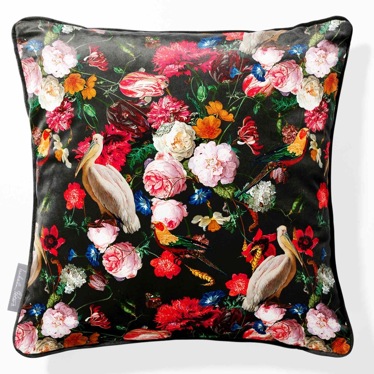 Peruvian Paradise | Sustainable Velvet Cushion - Charcoal 40 x 40 cm Piped by Izabela Peters