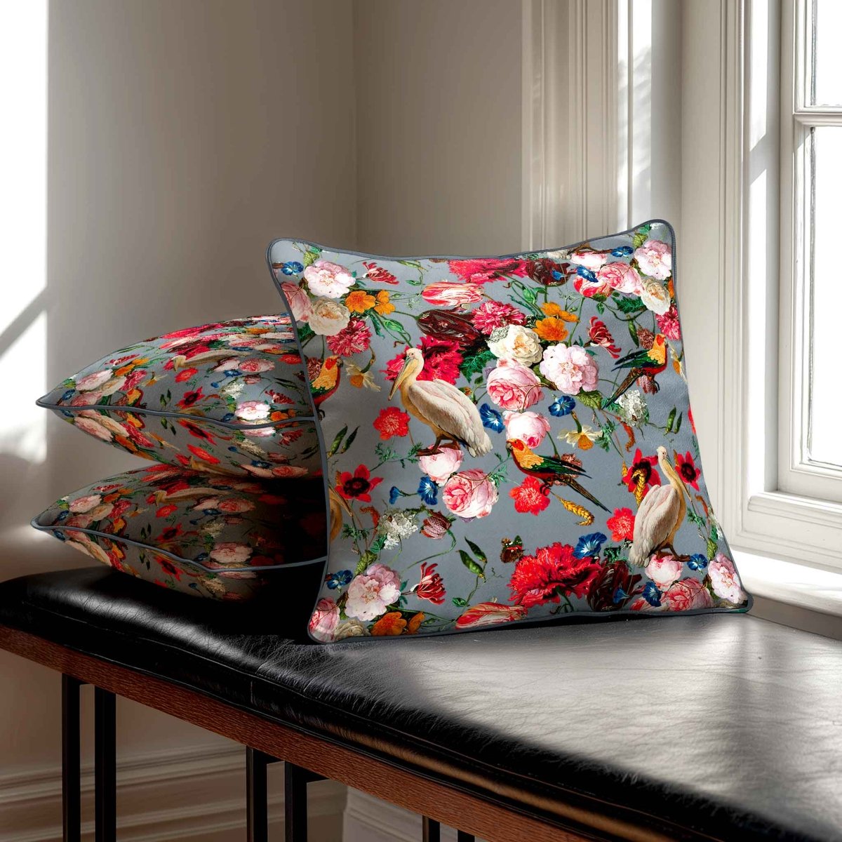 Peruvian Paradise | Sustainable Velvet Cushion - French Grey 40 x 40 cm Standard by Izabela Peters