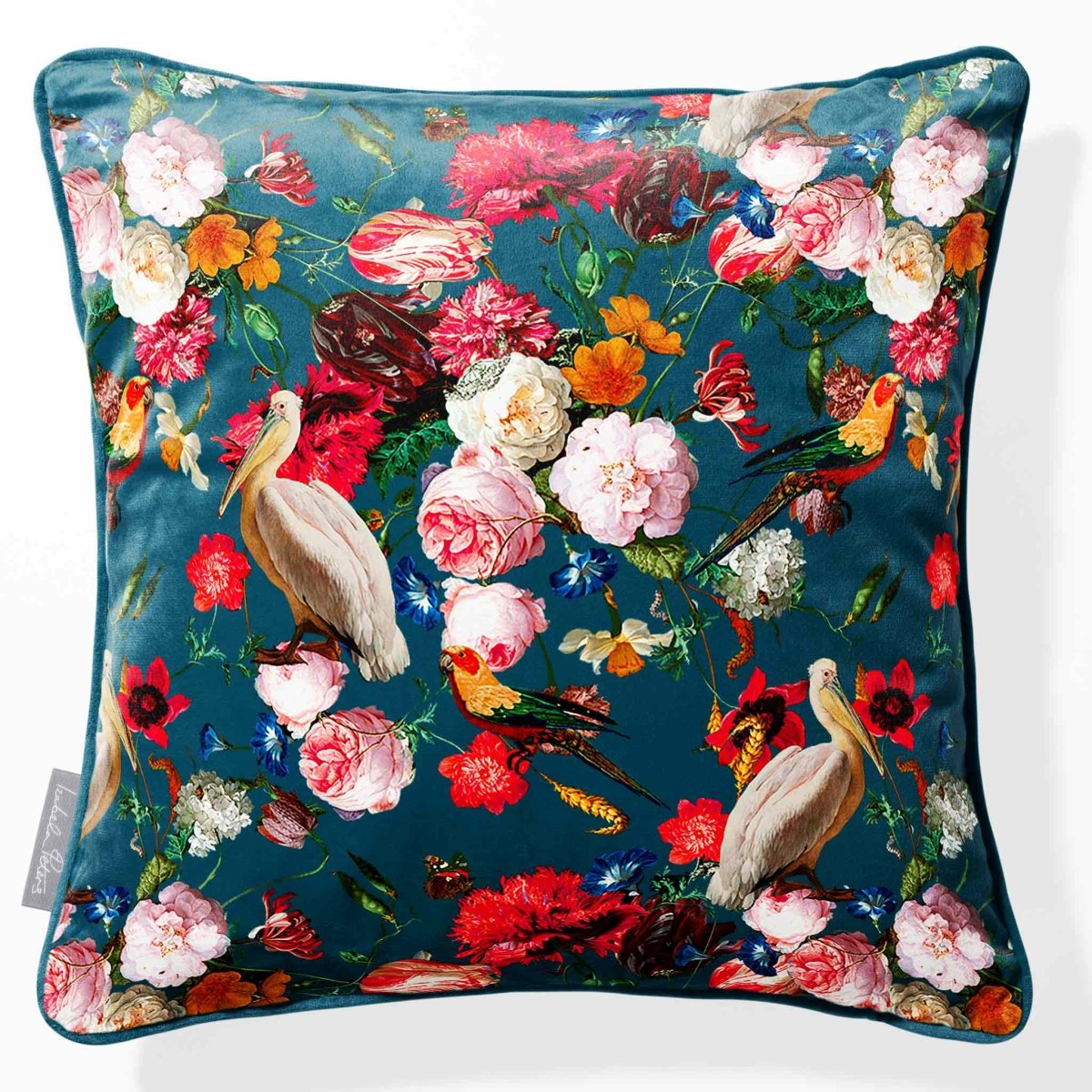 Peruvian Paradise | Sustainable Velvet Cushion - Teal 40 x 40 cm Piped by Izabela Peters