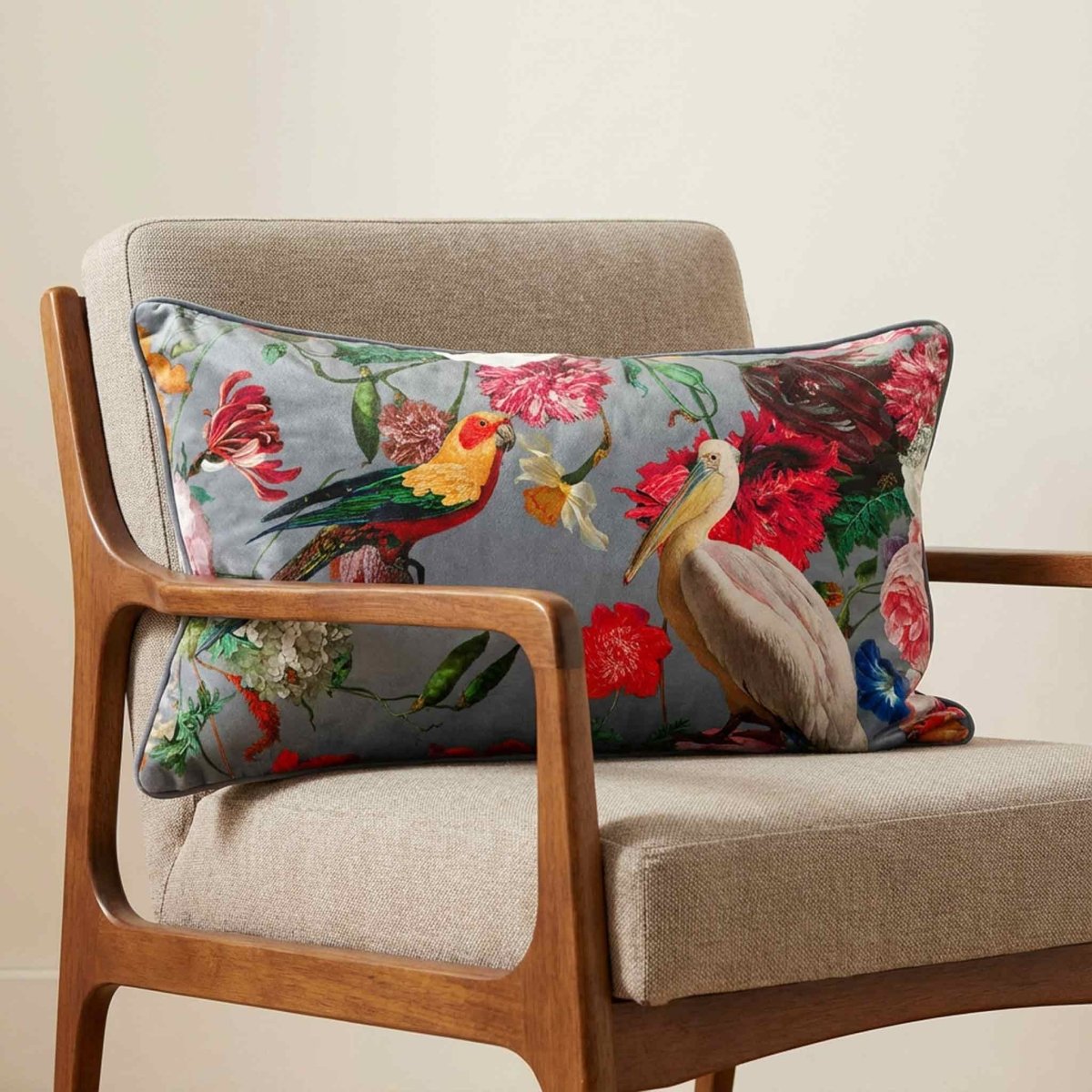 Peruvian Paradise | Sustainable Velvet Rectangle Cushion - French Grey 50 x 30 cm Standard by Izabela Peters