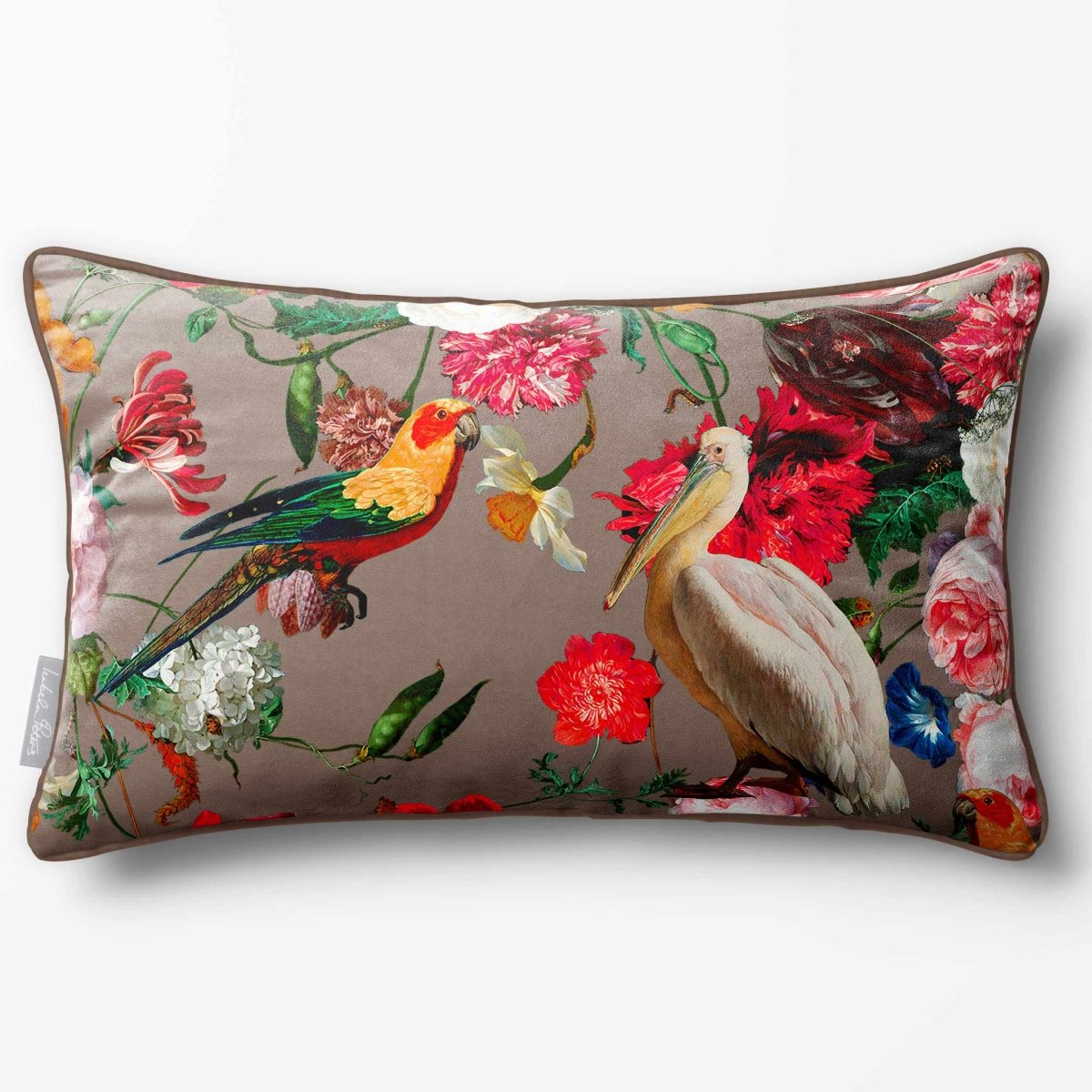 Peruvian Paradise | Sustainable Velvet Rectangle Cushion - Dovedale Stone 50 x 30 cm Piped by Izabela Peters