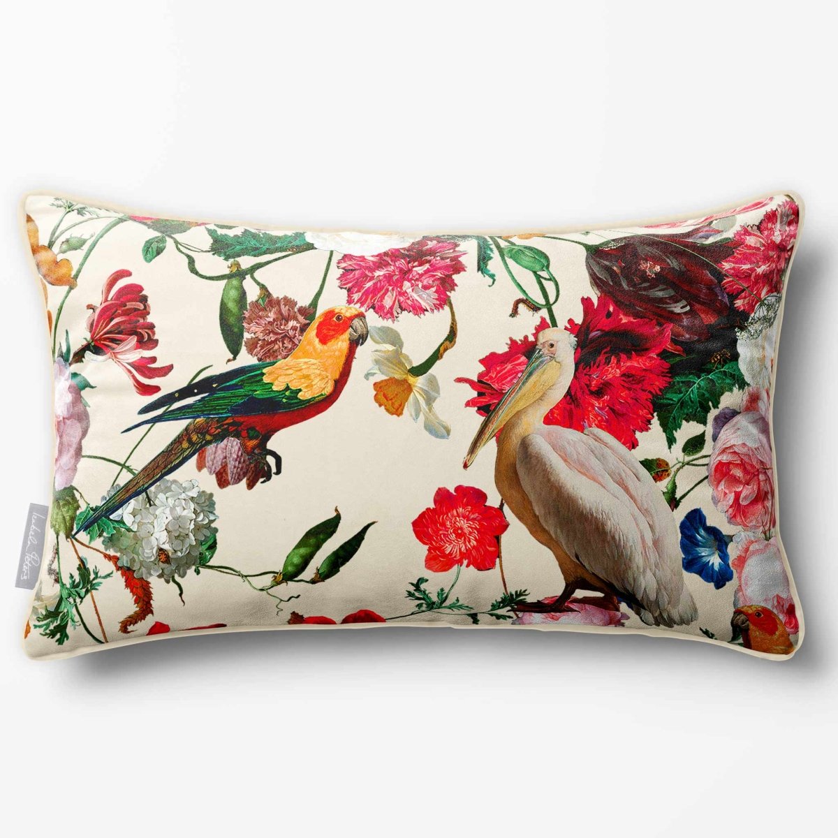 Peruvian Paradise | Sustainable Velvet Rectangle Cushion - Ivory Cream 50 x 30 cm Piped by Izabela Peters