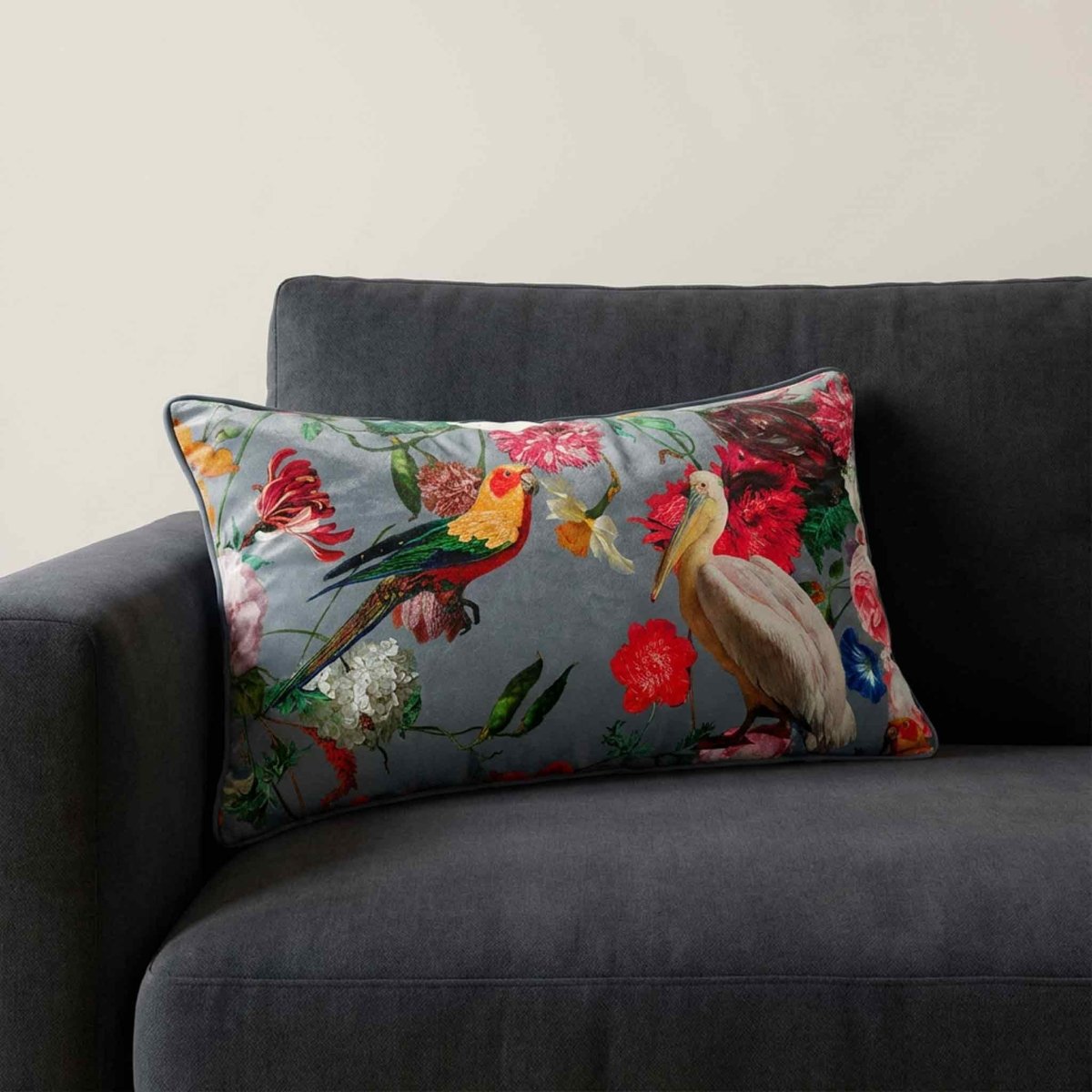 Peruvian Paradise | Sustainable Velvet Rectangle Cushion - French Grey 50 x 30 cm Standard by Izabela Peters