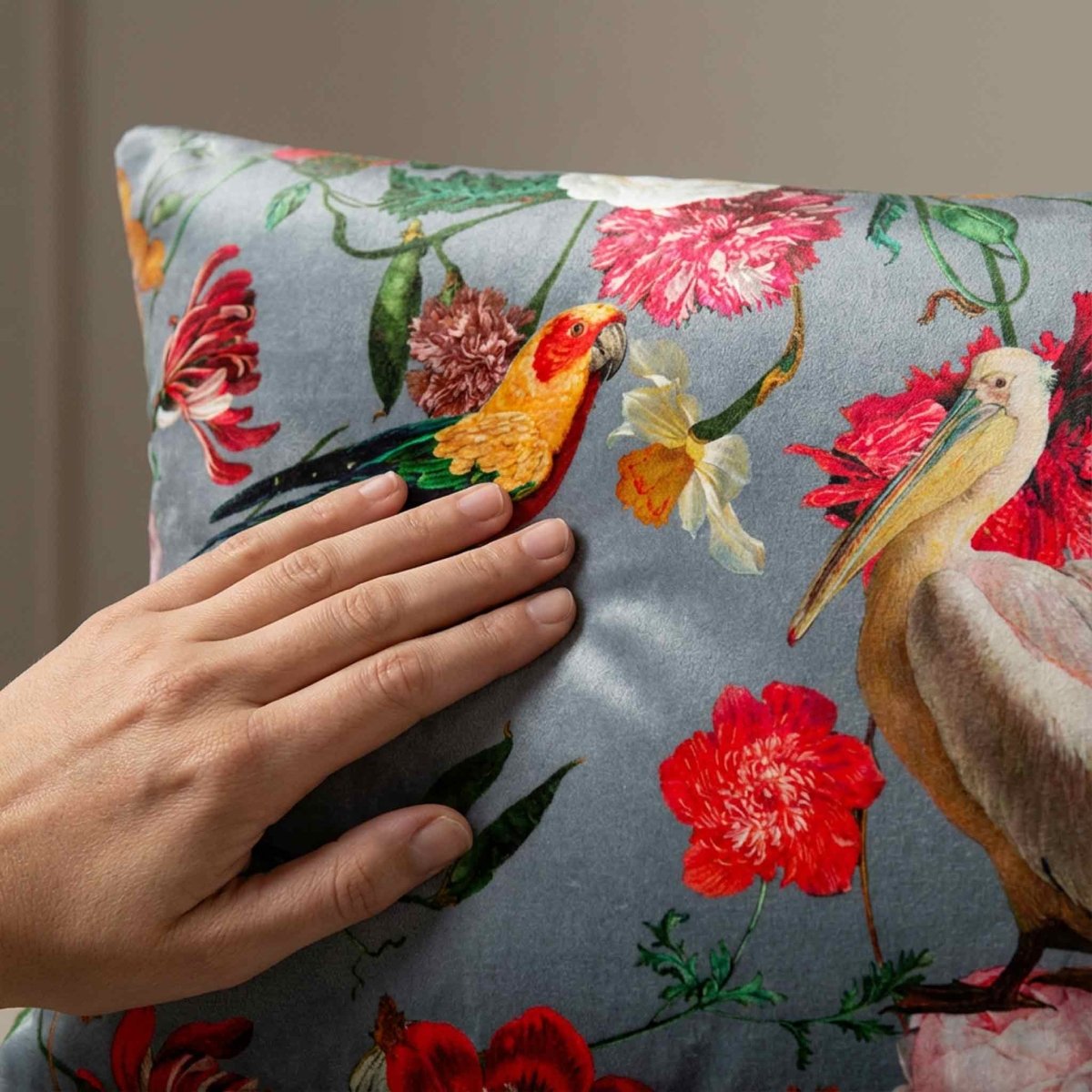 Peruvian Paradise | Sustainable Velvet Rectangle Cushion - French Grey 50 x 30 cm Standard by Izabela Peters