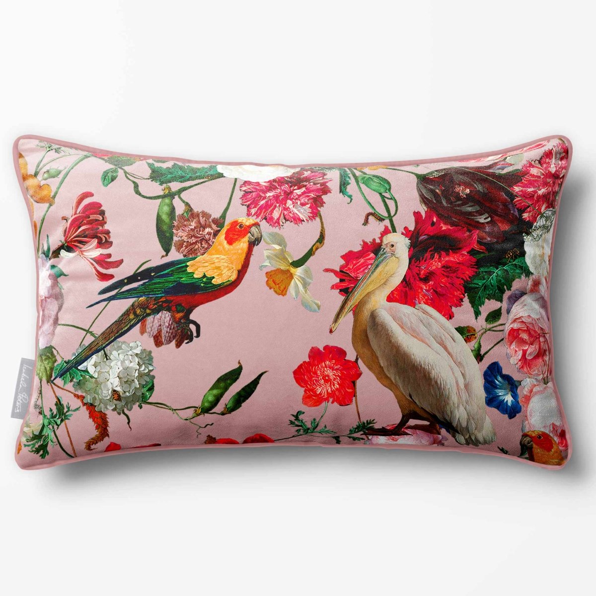 Peruvian Paradise | Sustainable Velvet Rectangle Cushion - Rosewater 50 x 30 cm Piped by Izabela Peters