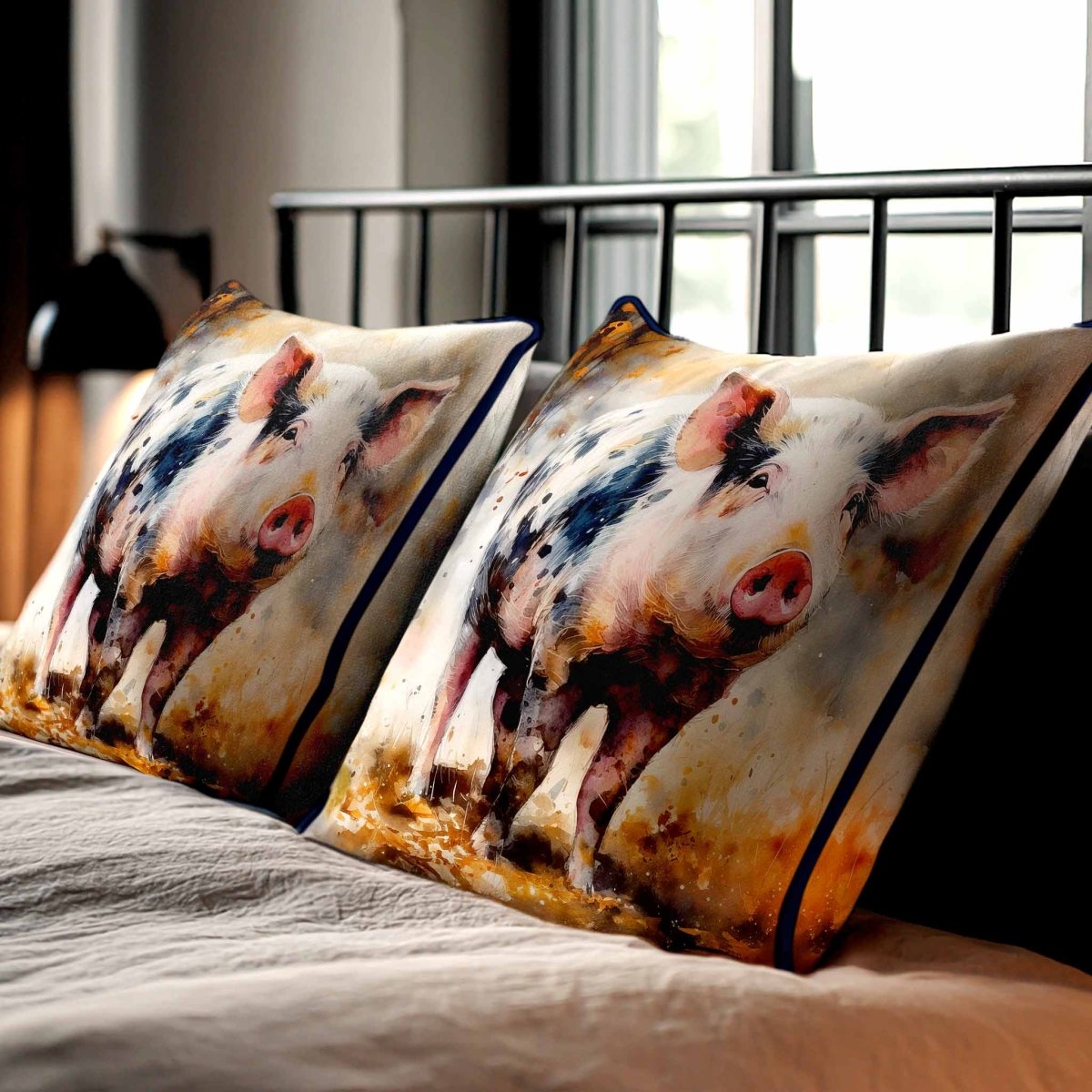 Pig | Sustainable Velvet Cushion - 40 x 40 cm Piped by Izabela Peters