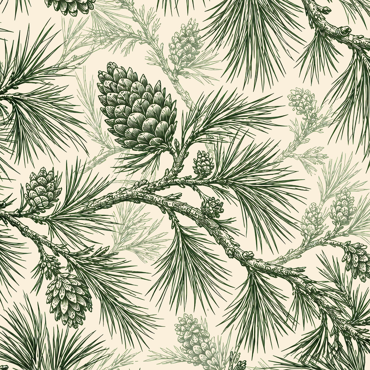 Pine Bough Christmas table runner print in green on ivory