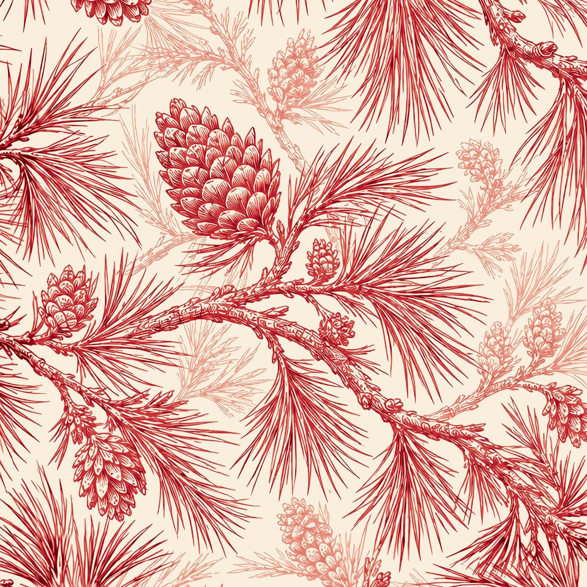Pine Bough Christmas table runner print in red on ivory
