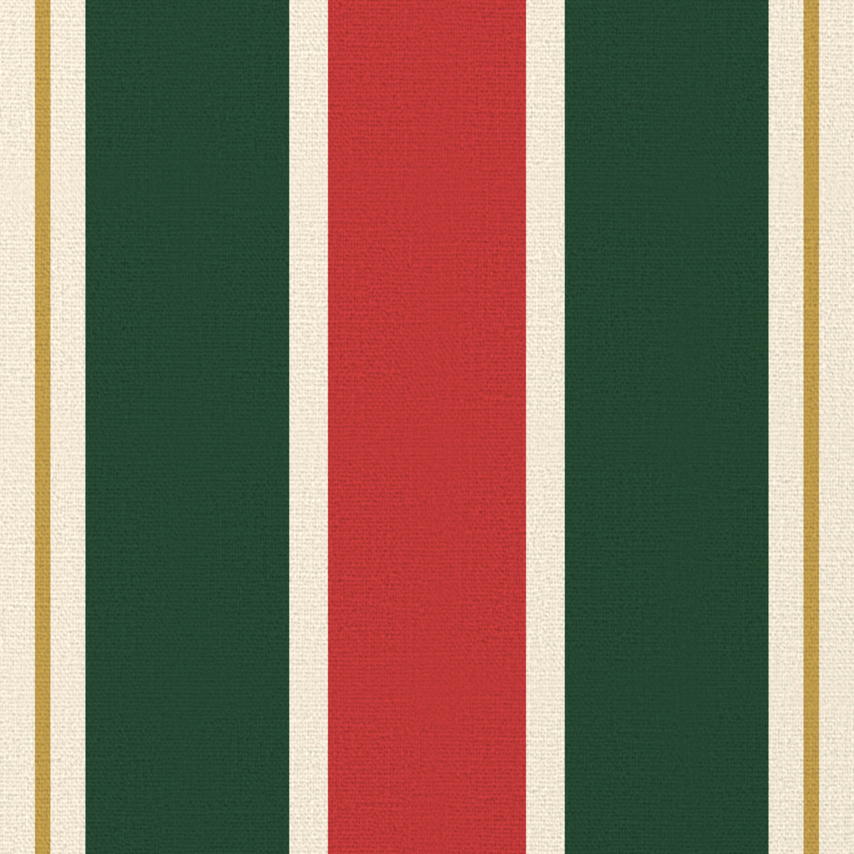 Close-up of the Signature Stripe Christmas napkin print in red, green and burgundy on cotton, showing broad stripes